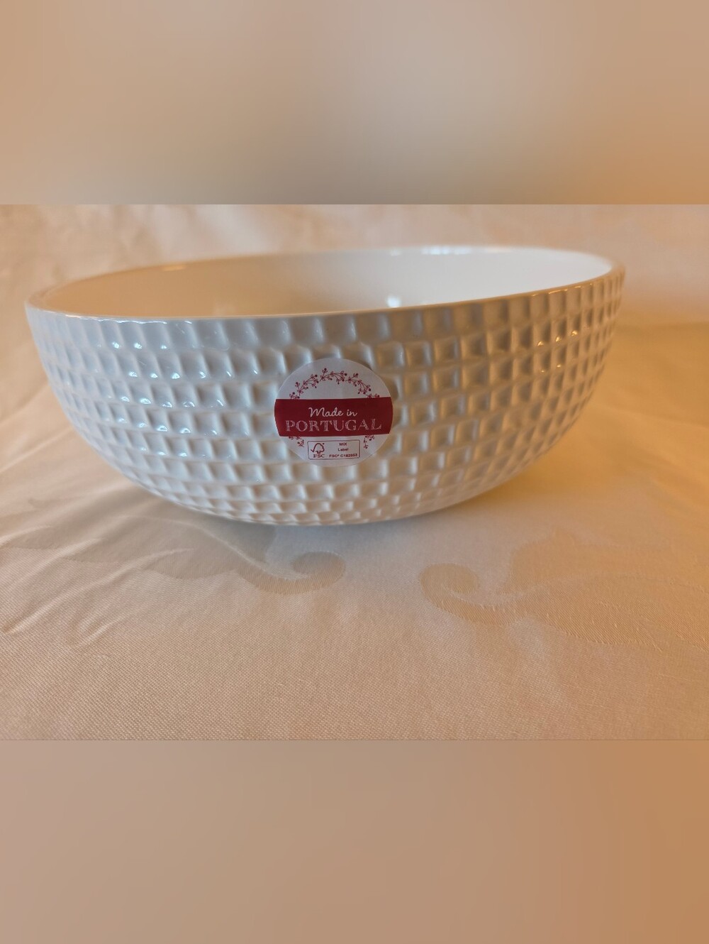 Faianças Ramos Textured White Ceramic Serving or Salad Bowl - Made in Portugal